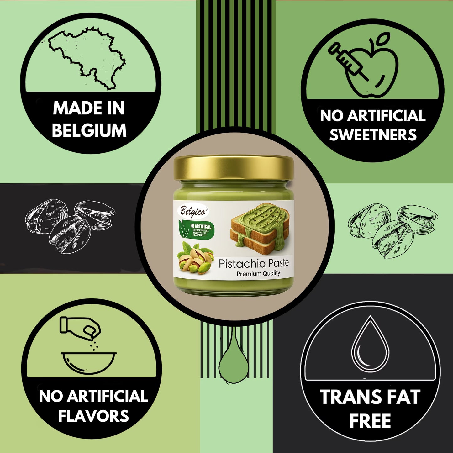 Pistachio Cream, Pistachio Paste, Pistachio Spread, Pistachio Cream for Dubai Chocolate Bar, 7.05 oz.(200gr), Belgico Pistachio Cream Paste