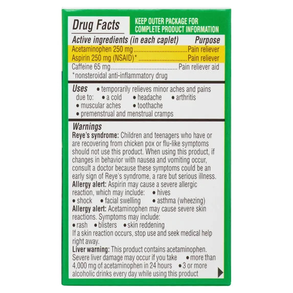 Equate Extra Strength Headache Relief Caplets with Acetaminophen, Aspirin, and Caffeine, 24 Count