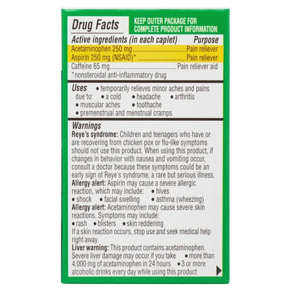 Equate Extra Strength Headache Relief Caplets with Acetaminophen, Aspirin, and Caffeine, 24 Count