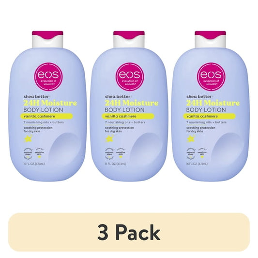 (3 pack) eos Shea Better 24H Moisture Body Lotion, Vanilla Cashmere, for Dry Skin, 16 fl oz