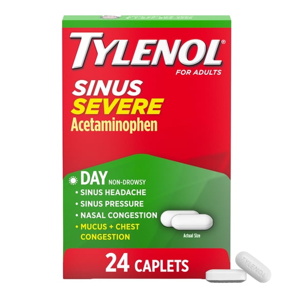 Tylenol Sinus Severe Daytime Caplets, Non-Drowsy, Pain Reliever, Decongestants for Adults, 24 Count
