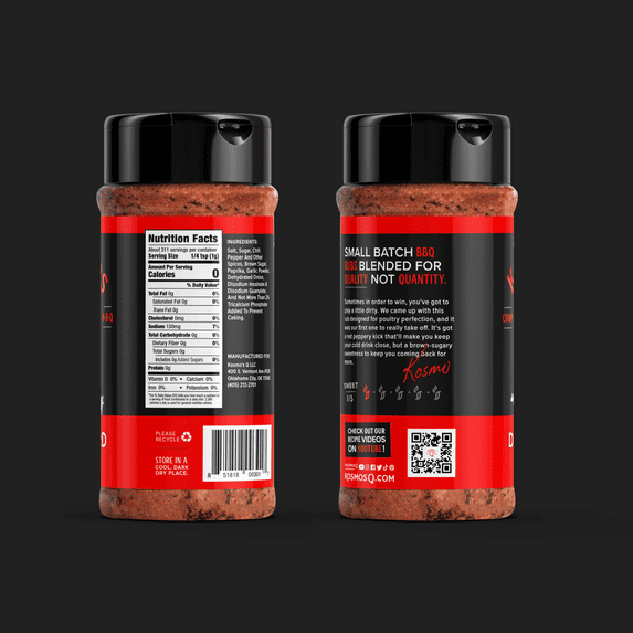 ( 2 Pack ) Kosmos Q Dirty Bird Dry BBQ Rub and Seasonings for Beef, Chicken & Pork, 11 oz