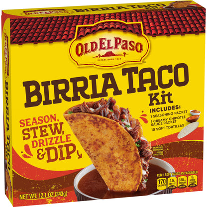 (3 pack) Old El Paso Birria Taco Kit with Seasoning, Sauce and Soft Tortillas, 12.1 oz