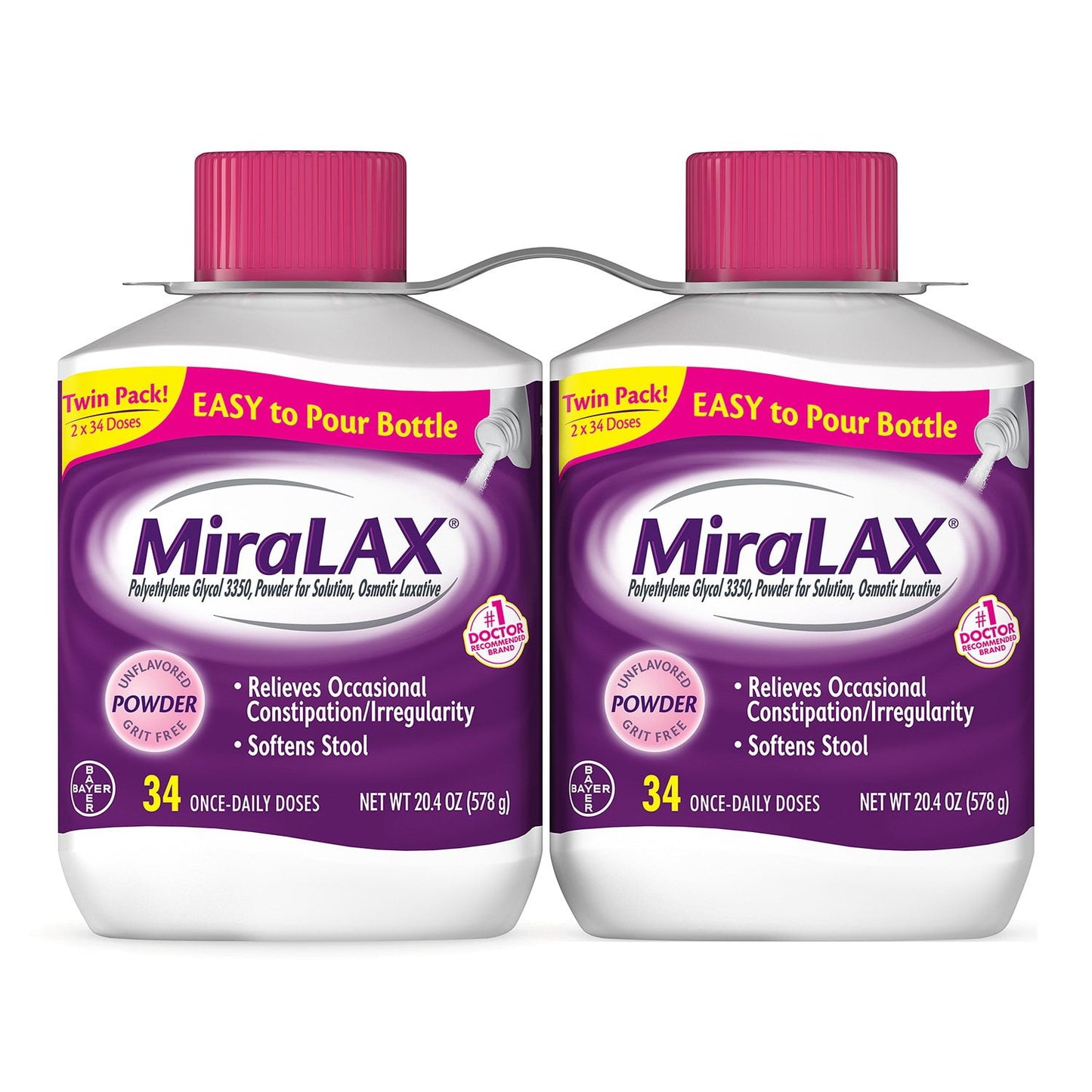 MiraLAX Gentle Constipation Relief Laxative Powder 34 Dose, 2 ct.
