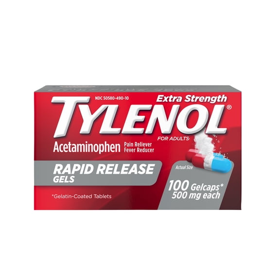 Tylenol Rapid Release Extra Strength Gelcaps, Acetaminophen 500 mg, Strong, Fast, 100 Count