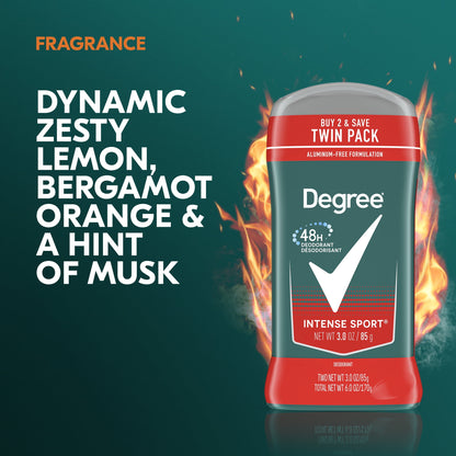 Degree Men Original Deodorant 48-Hour Odor Protection Intense Sport Deodorant For Men 3 oz Twin