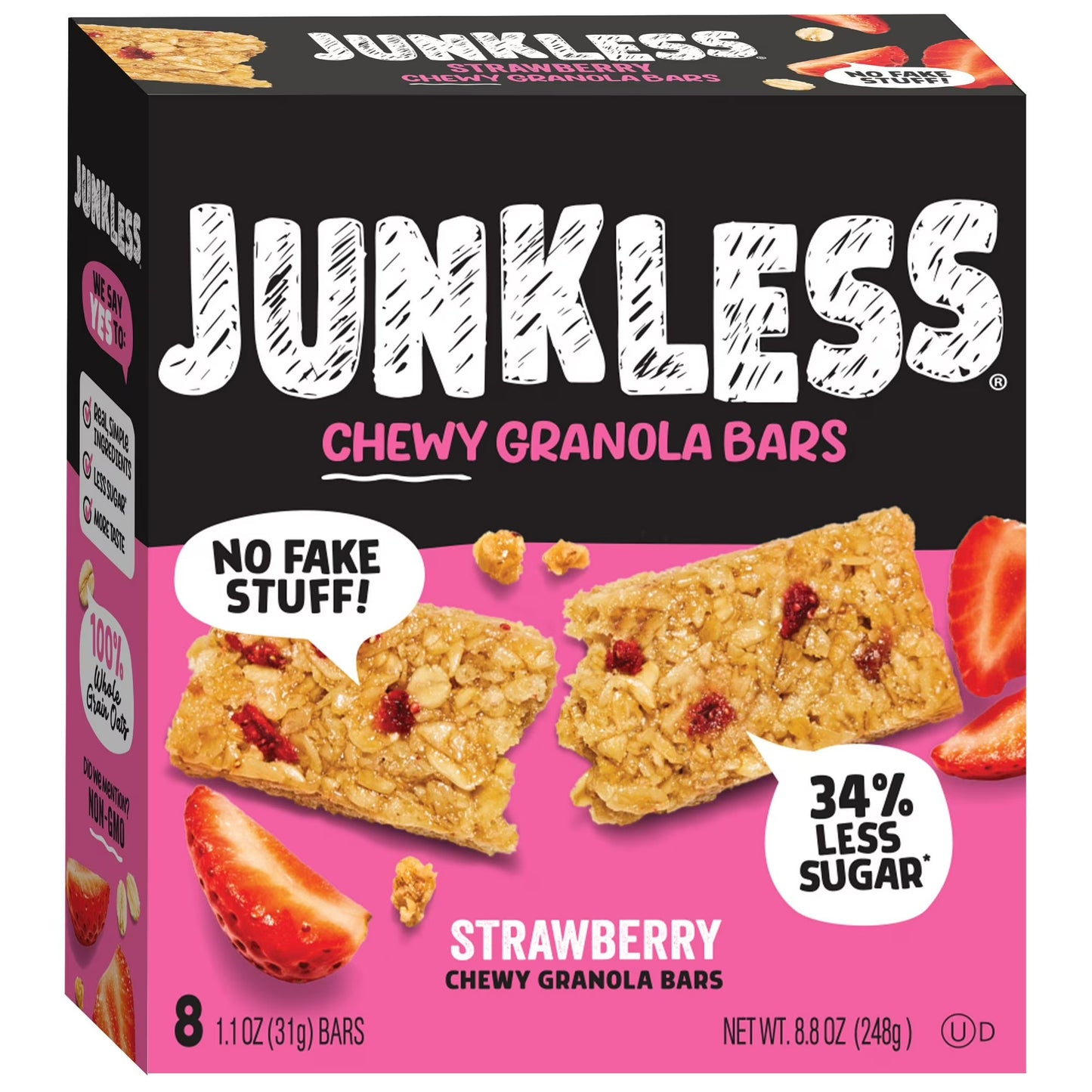 Junkless Chewy Strawberry Granola Snack Bars, 1.1 oz, 8 Count
