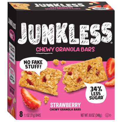 Junkless Chewy Strawberry Granola Snack Bars, 1.1 oz, 8 Count
