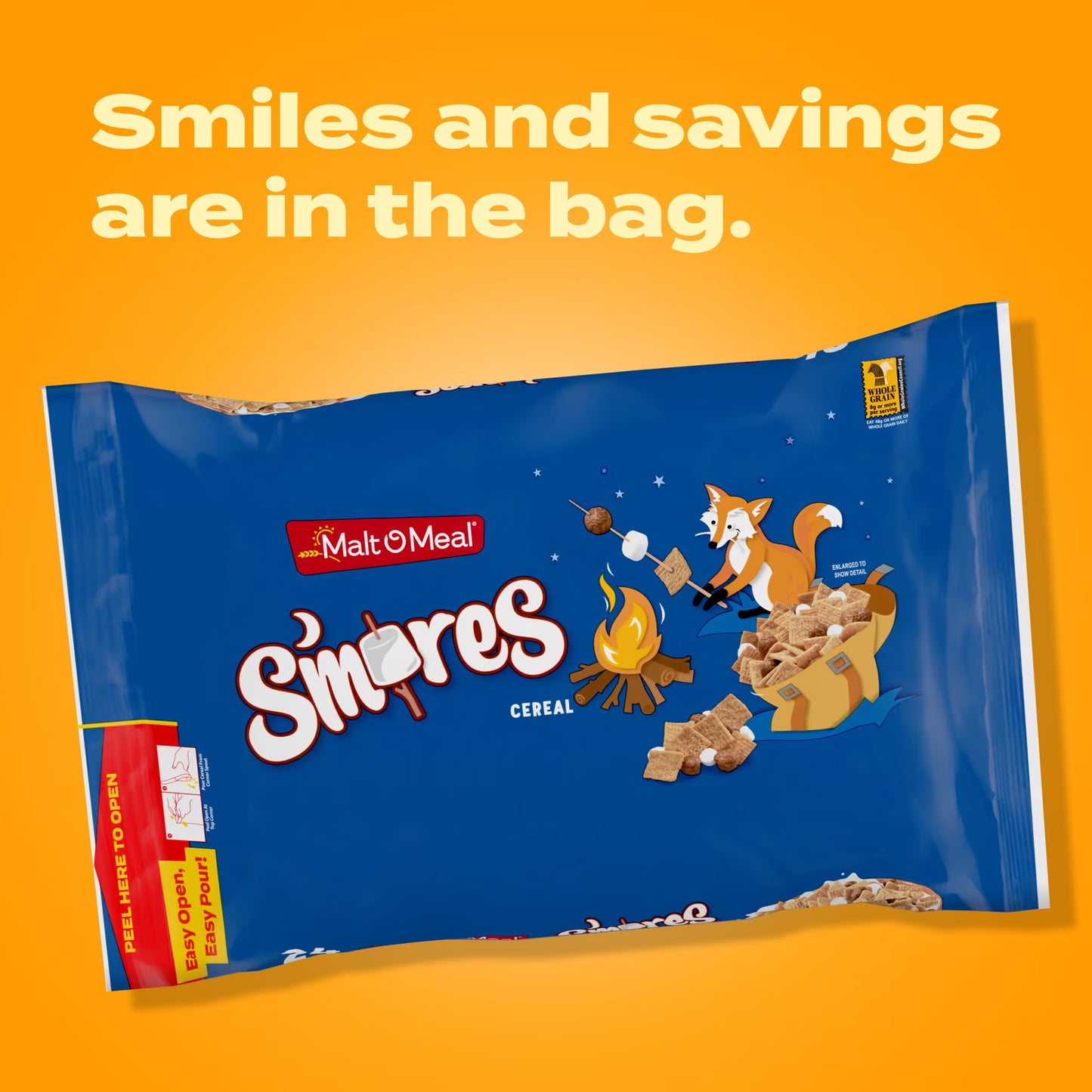 Malt-O-Meal S'mores Breakfast Cereal, Graham, Chocolate & Marshmallow, 47 oz Bag