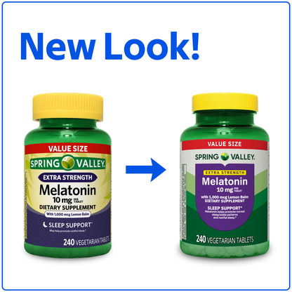 (3 pack) Spring Valley Extra Strength Melatonin Tablets Dietary Supplement Value Size, 10 mg, 240 Count