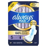 Always Maxi Pads with Wings, Size 5, Extra Heavy Overnight Absorbency, 27 CT