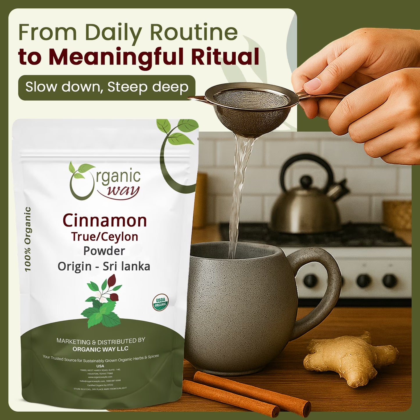 Organic Way True Ceylon Cinnamon Powder, Cinnamomum Verum, Organic, Kosher, Non-GMO, Gluten Free, (4 oz)