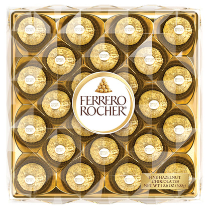 Ferrero Rocher Gourmet Hazelnut Milk Chocolate Gift Box, 24 Individually Wrapped Chocolates, 10.6 oz