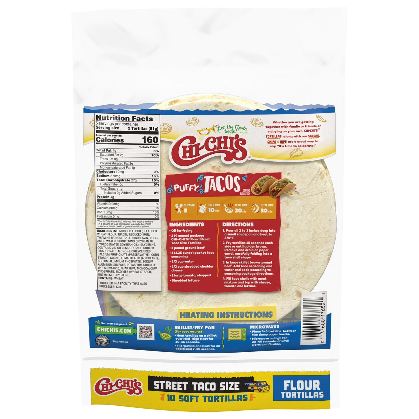 (6 pack) CHI-CHI'S Flour Tortillas Street Taco Size, Shelf Stable, 9oz Resealable Plastic Package, (10 Tortillas)