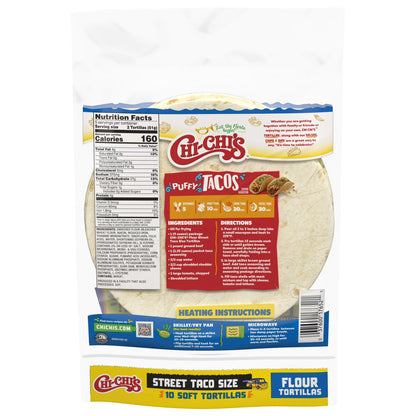 (6 pack) CHI-CHI'S Flour Tortillas Street Taco Size, Shelf Stable, 9oz Resealable Plastic Package, (10 Tortillas)