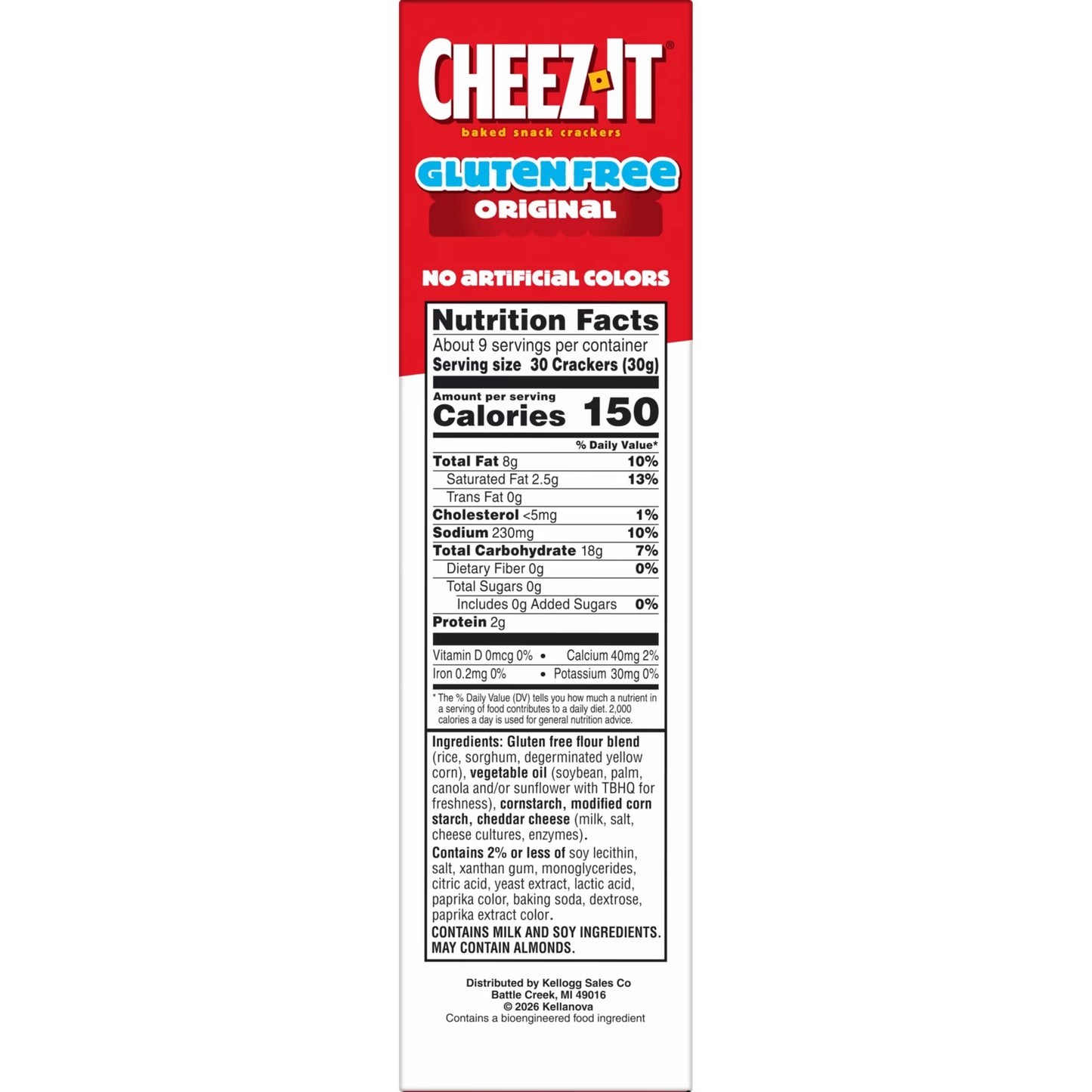 Cheez-It Original Gluten-Free Baked Snack Crackers, Gluten Free, 9 oz