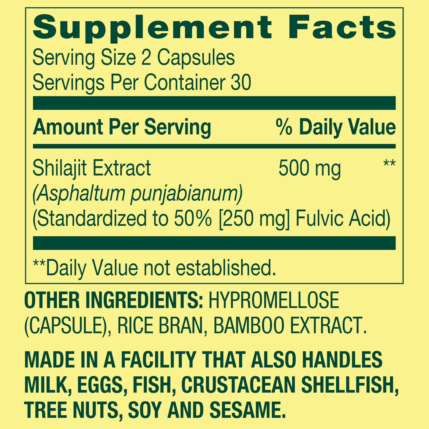 Spring Valley Shilajit 50% Fulvic Acid, 500mg, 60 Vegetarian Capsules