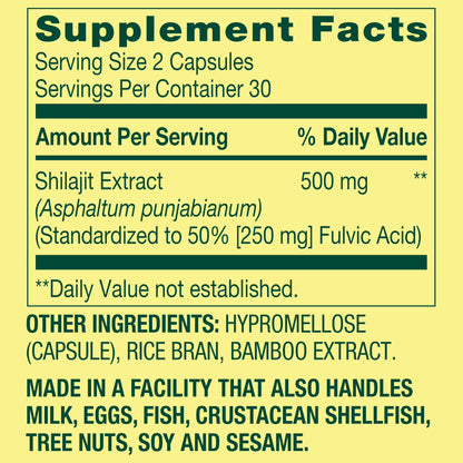 Spring Valley Shilajit 50% Fulvic Acid, 500mg, 60 Vegetarian Capsules