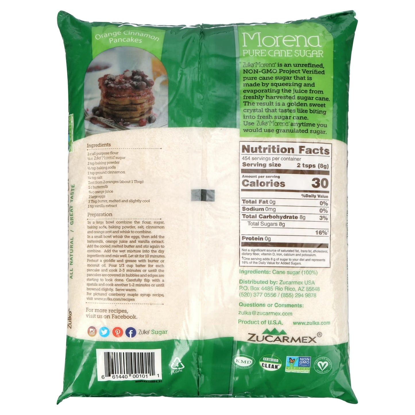 Zulka Pure Cane Sugar, 8 lb, Vegan & Plant Based and Non GMO