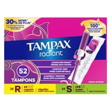 Tampax Radiant Tampons Multipack, with LeakGuard Braid, Regular/Super, 52 Count