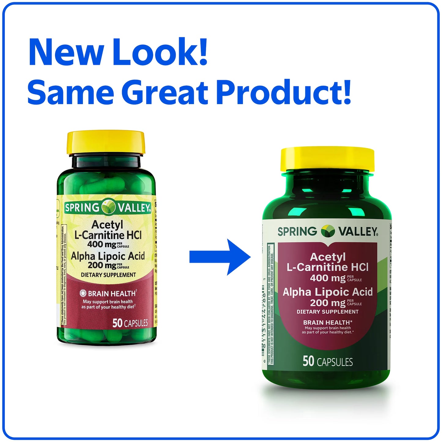 (3 pack) Spring Valley Acetyl L-Carnitine HCI 400 mg + Alpha Lipoic Acid 200 mg Capsules, 50 Count