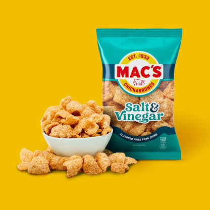 Mac's Salt and Vinegar Chicharrones Pork Rinds, Pork Skins, 4 oz Bag