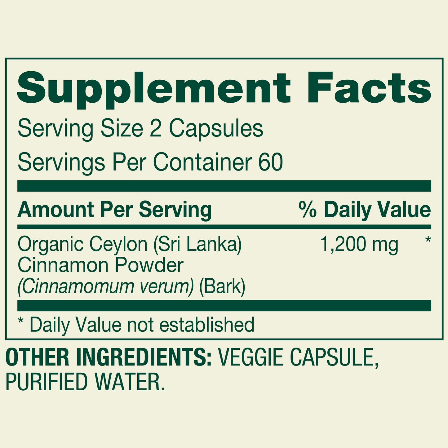 Spring Valley Ceylon Cinnamon Dietary Supplement Vegetarian Capsules for Metabolism Support, 1,200 mg, 120 Count