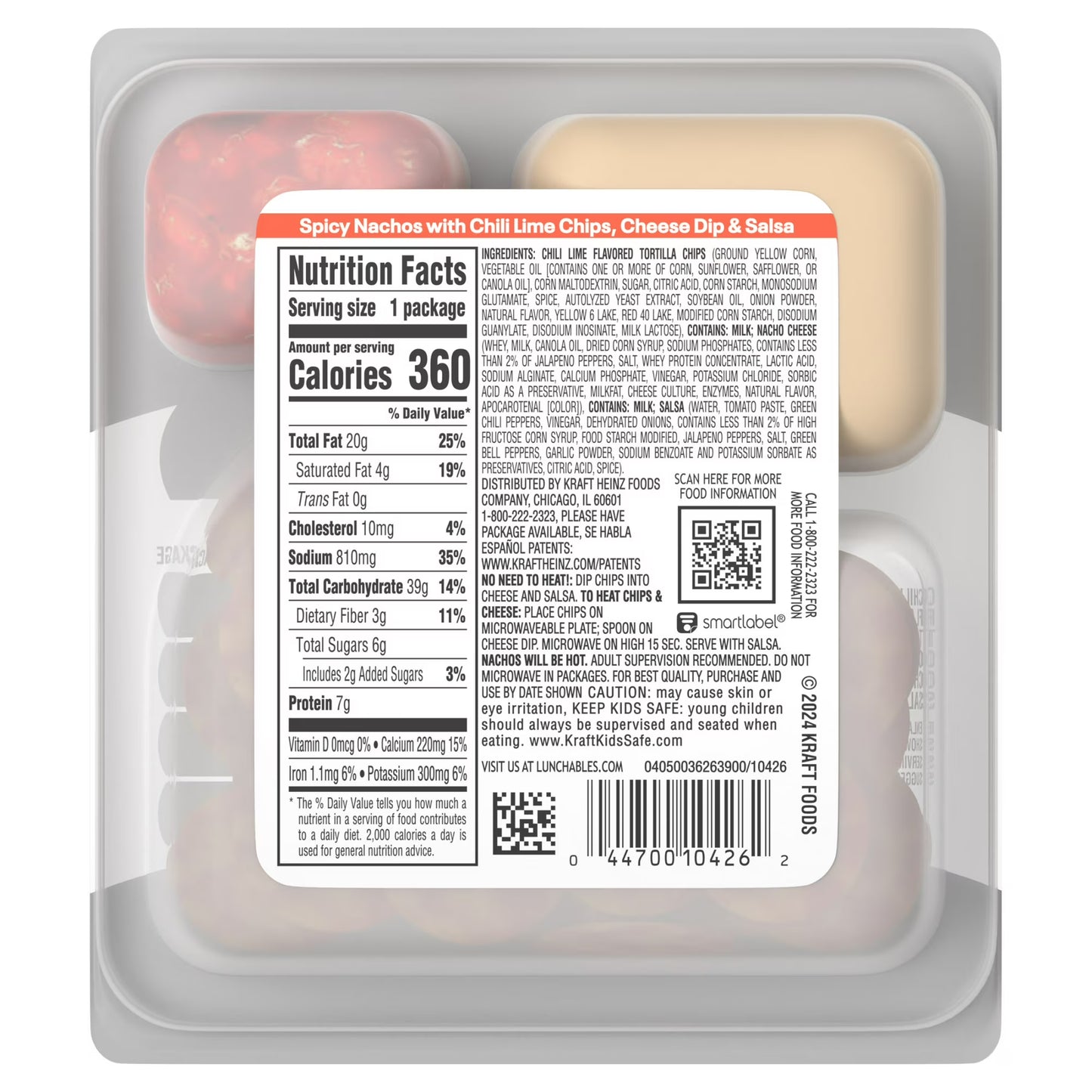 Lunchables Spicy Nachos with Chili Lime Flavored Tortilla Chips, Cheese Dip & Salsa, 4.4 oz Pack
