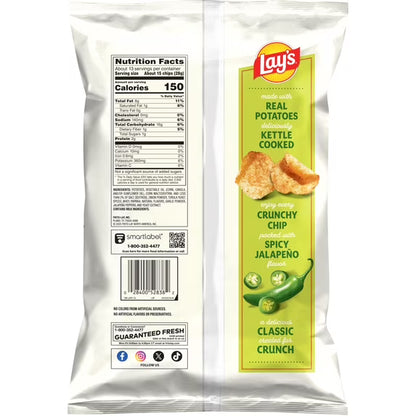 Lay’s Jalapeno Kettle Cooked Potato Chips Party Size Bag, 12.5 oz