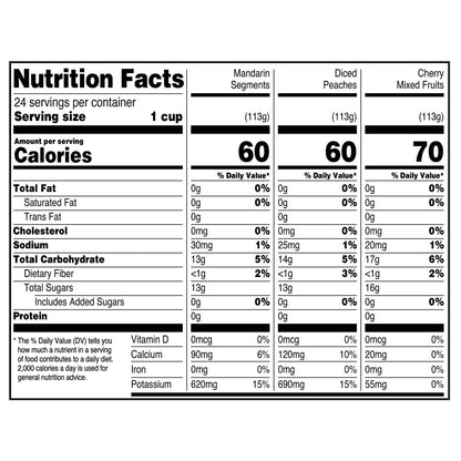 Great Value Diced Peaches, Mandarin Segments & Cherry Mixed Fruits Variety Pack, 4 oz, 24 Count