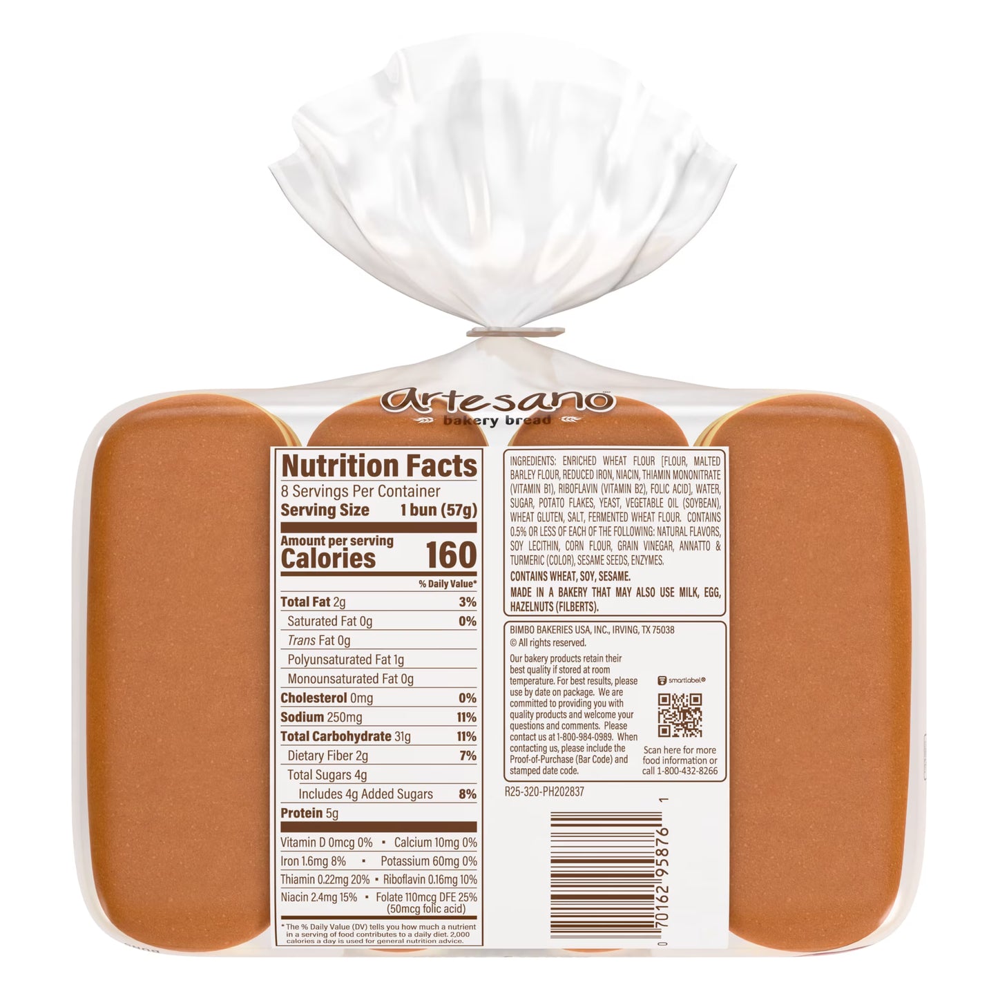 Artesano Potato Hot Dog Buns, 8 count, Hot Dog Buns, 16 oz Bag