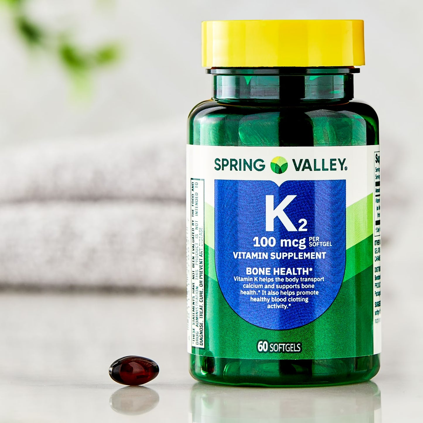 Spring Valley Vitamin K2 100mcg Soft Gel Capsules for Bone Health, 60 Count