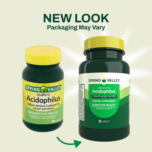 Spring Valley Probiotic Acidophilus Caplets for Digestive Health, 1 Billion Active Cultures, 30 Count