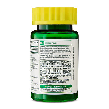 Spring Valley Iron General Health & Wellness Dietary Supplement Tablets, 65 mg, 100 Count