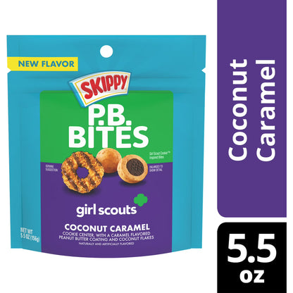 SKIPPY PB Bites Girl Scout Coconut Caramel Snack, Shelf-Stable, 5.5 oz Plastic Resealable Pouch