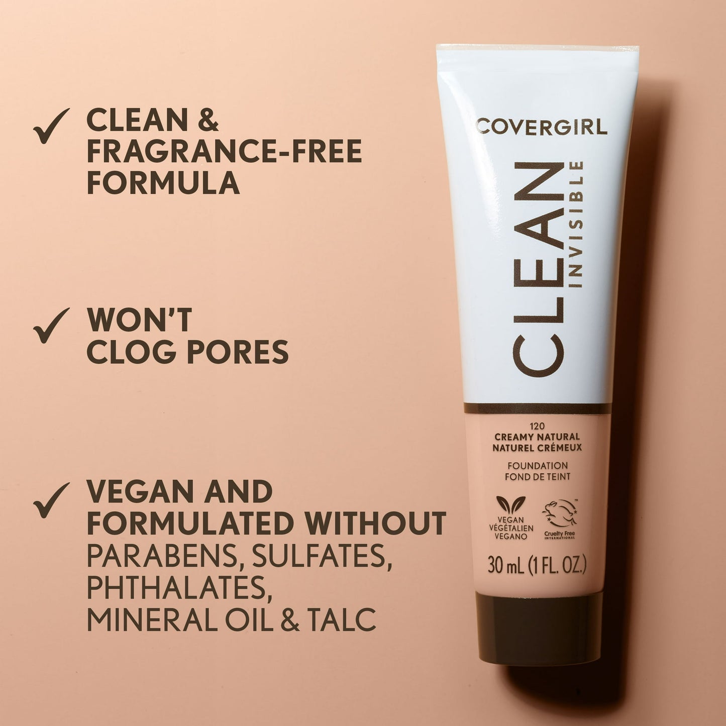 COVERGIRL Clean Invisible Liquid Foundation, 148 Perfect Beige, 1.0 fl oz