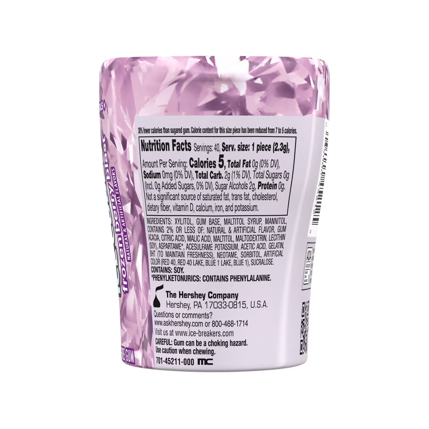 ICE BREAKERS Ice Cubes Frozen Berry Blast Sugar Free Chewing Gum Bottle, 3.24 oz (40 Pieces)