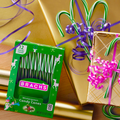 Brach's Wintergreen Christmas Candy Canes, Stocking Stuffers for Kids, Minty Twist on a Holiday Classic, Holiday Christmas Candy, 5.3 oz, 12ct Box
