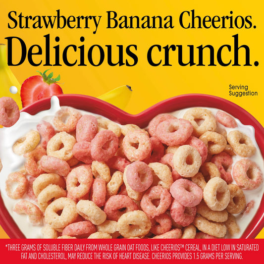 Strawberry Banana Cheerios, Heart Healthy Gluten Free Breakfast Cereal, Family Size, 19 oz