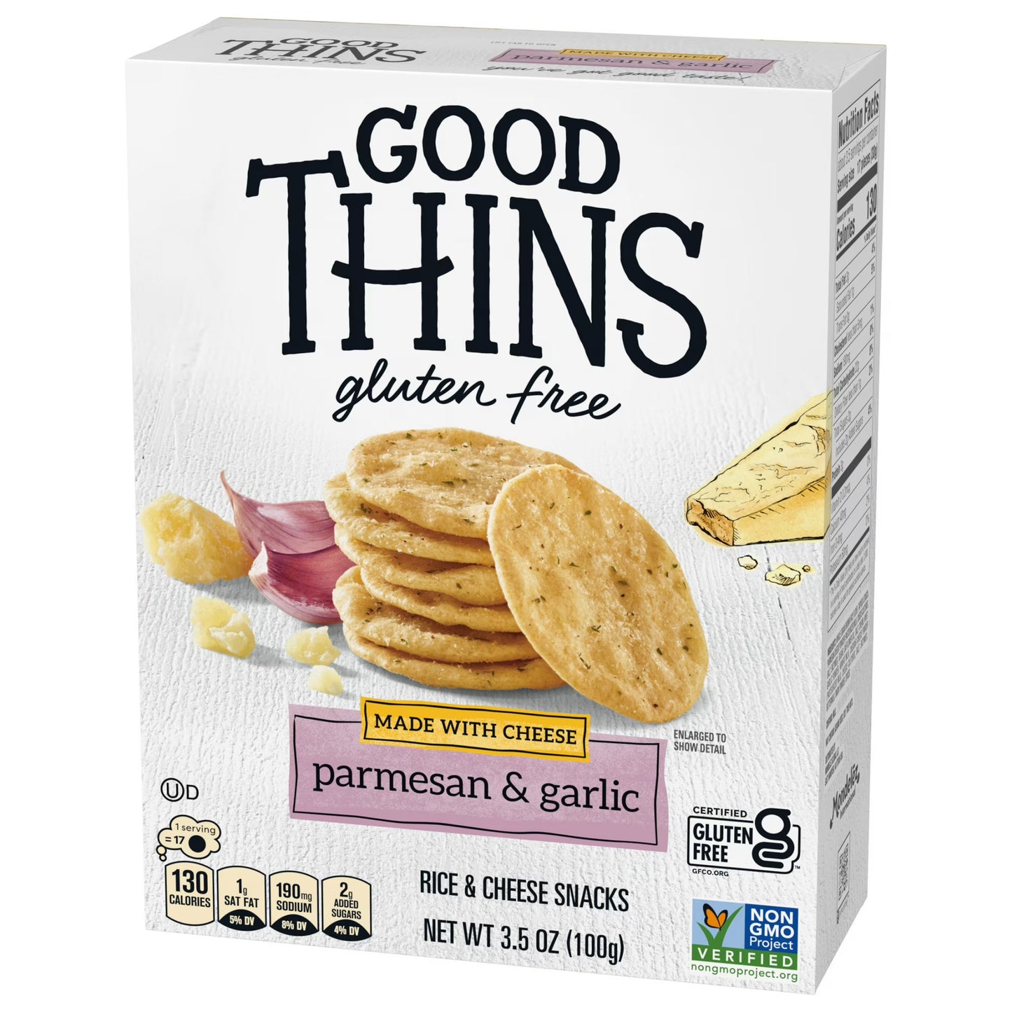 GOOD THINS Parmesan & Garlic Rice & Cheese Snacks Gluten Free Crackers, Snack Crackers, 3.5 oz