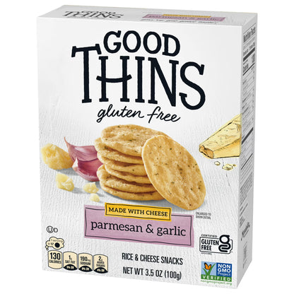 (3 pack) GOOD THINS Parmesan & Garlic Rice & Cheese Snacks Gluten Free Crackers, Snack Crackers, 3.5 oz
