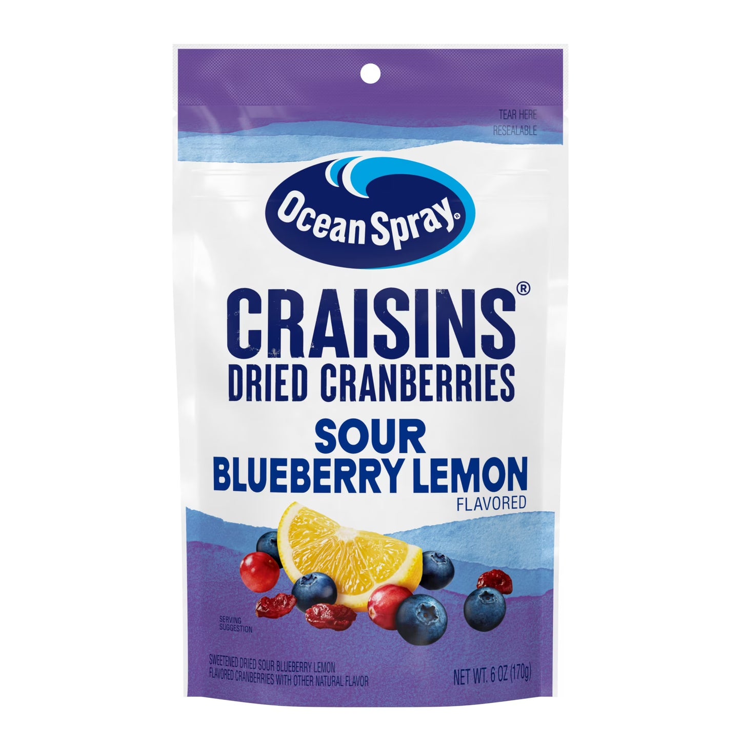 Ocean Spray Sour Blueberry Lemon Flavored Craisins Dried Cranberries, 6oz