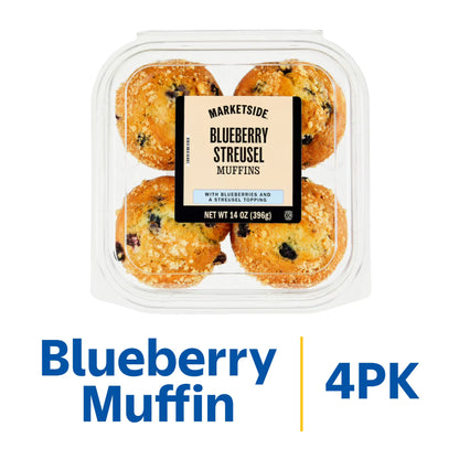 Marketside Baked Blueberry Muffins, 14 oz, 4 Count, Kosher Dairy