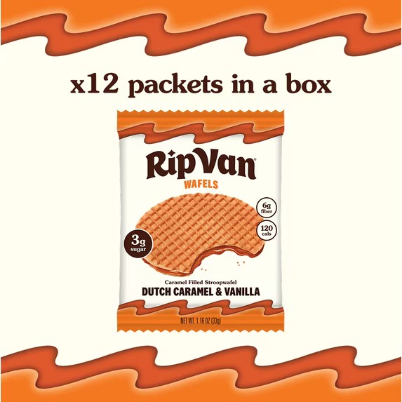 Rip Van Dutch Caramel & Vanilla Stroopwafels, Non-GMO, Low Sugar (3g), 12 Count