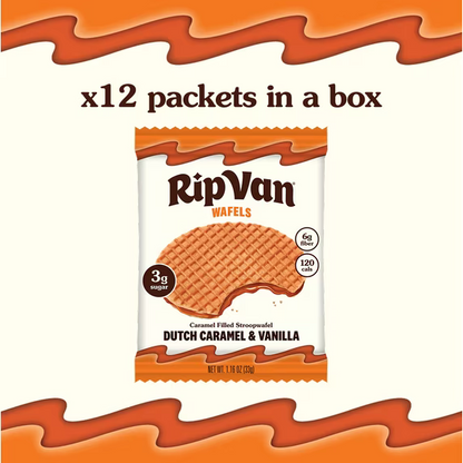 Rip Van Dutch Caramel & Vanilla Stroopwafels, Non-GMO, Low Sugar (3g), 12 Count