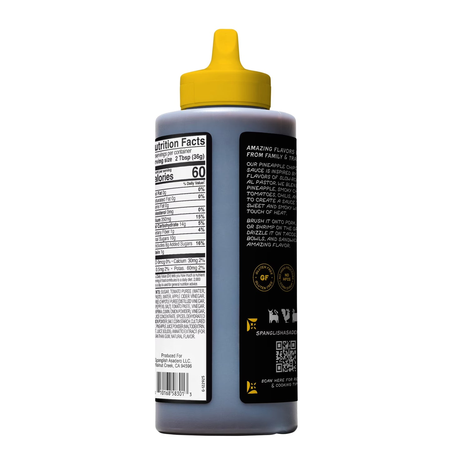 Spanglish Asadero Pineapple Chipotle BBQ Sauce for Beef, Pork, and Chicken, 15.3 oz Bottle