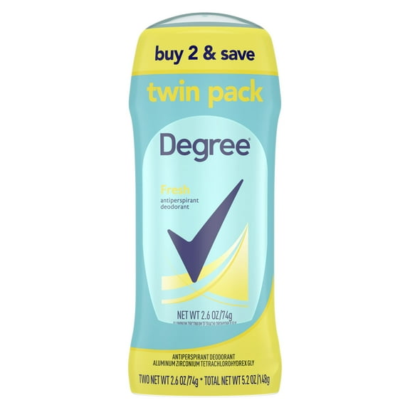 Degree Long Lasting Antiperspirant Deodorant Stick Twin Pack, Fresh, 2.6 oz