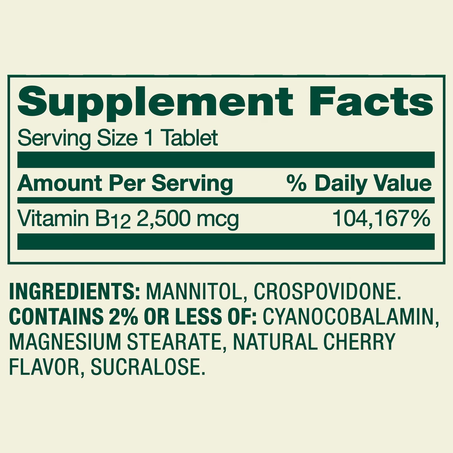 Spring Valley Vitamin B12 Quick-Dissolve Tablets Dietary Supplement, 2,500 Mcg, Cherry, 60 Count