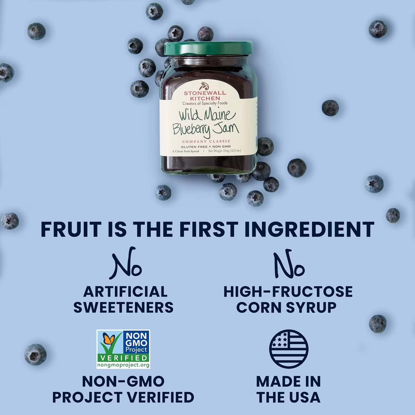 Stonewall Kitchen, non GMO, Wild Maine Blueberry Jam, 12.5 oz. Jar
