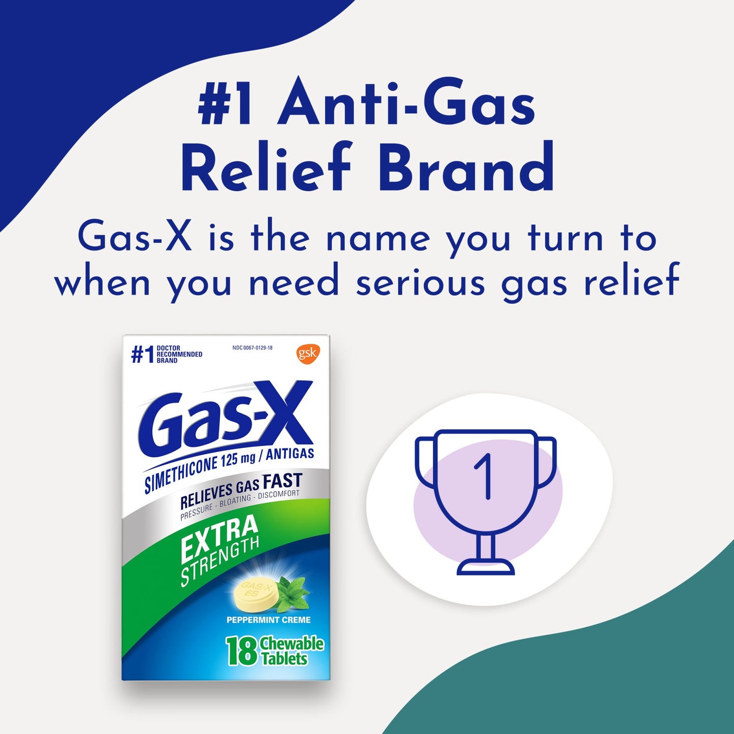 Gas-X Extra Strength Chewable Gas Relief Tablets with Simethicone 125 mg, Peppermint Creme - 18 Count